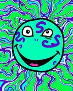 Psychedelic Teal Smiley Face Green Swirls Rug