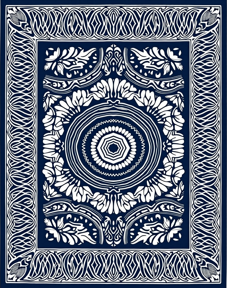 Midnight Blue Ornamental Medallion Rug