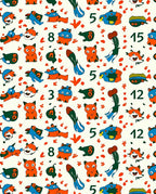 Playful Orange Blue Critters Numbers Collage Rug