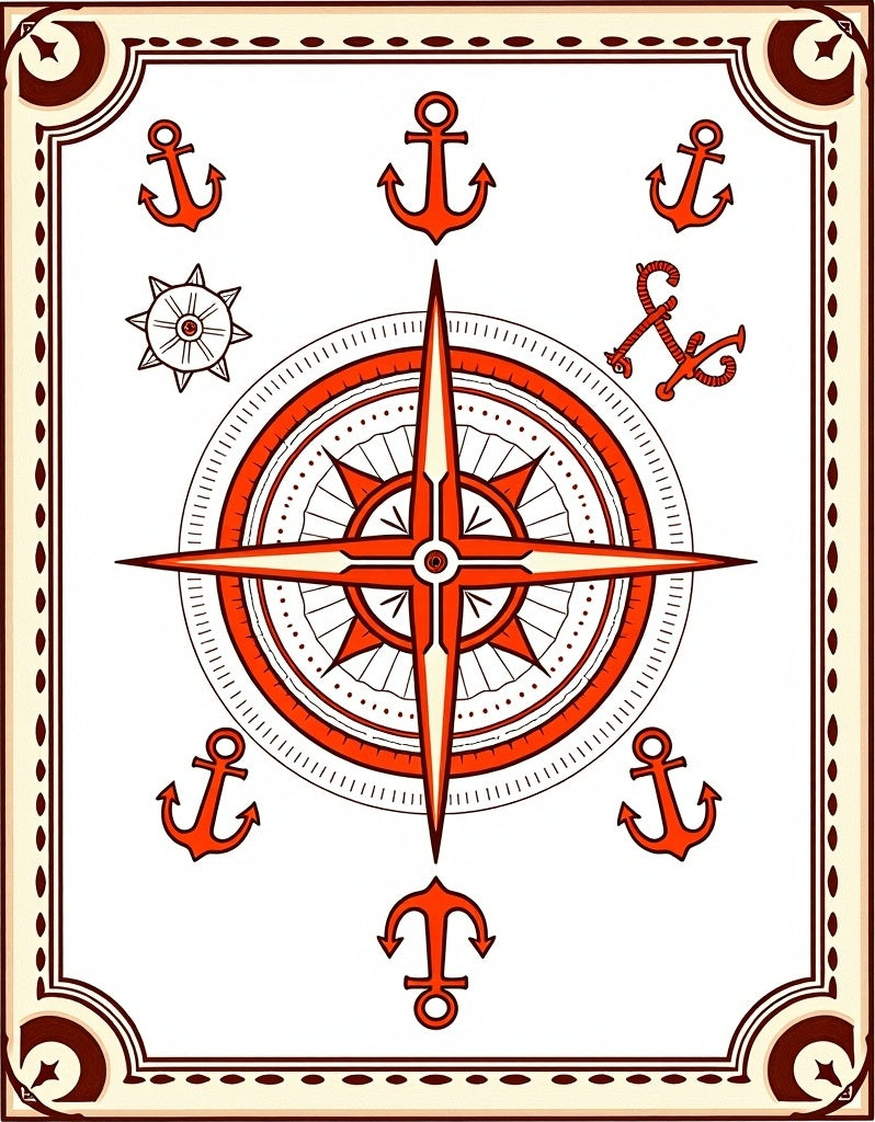 Nautical Anchor Compass Rose Rug