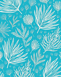 White Tropical Foliage on Teal Rug