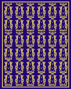 Ornate Gold Blue Damask Medallion Rug