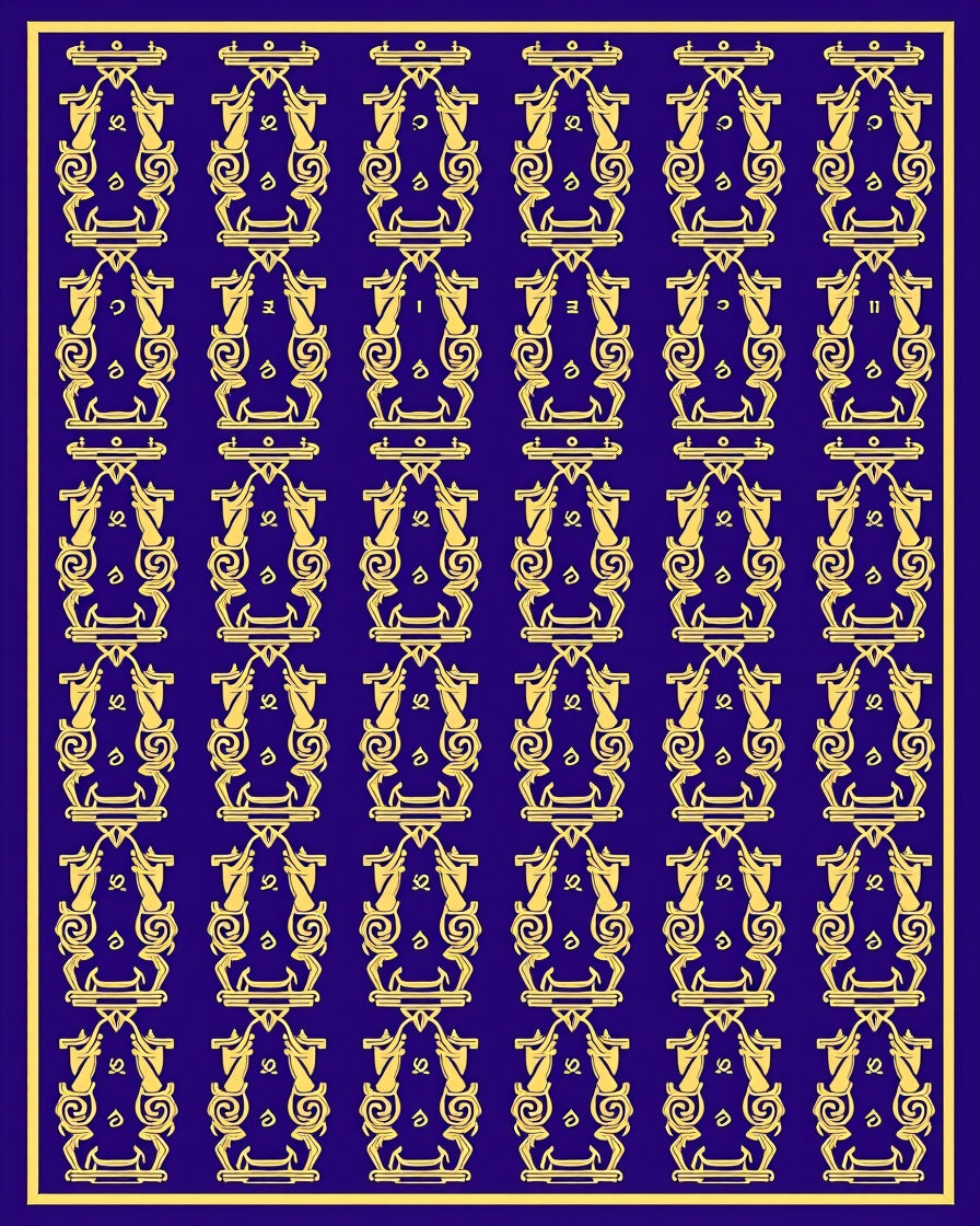 Ornate Gold Blue Damask Medallion Rug