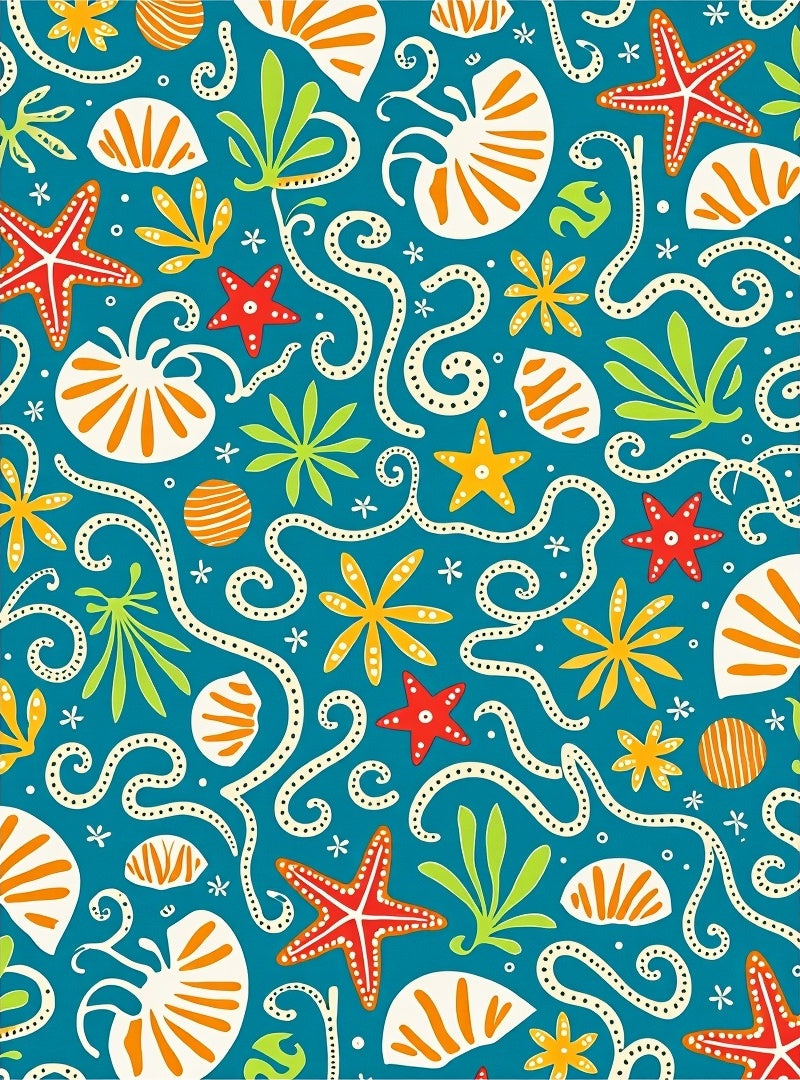 Coastal Ocean Life Starfish Shells Waves Rug