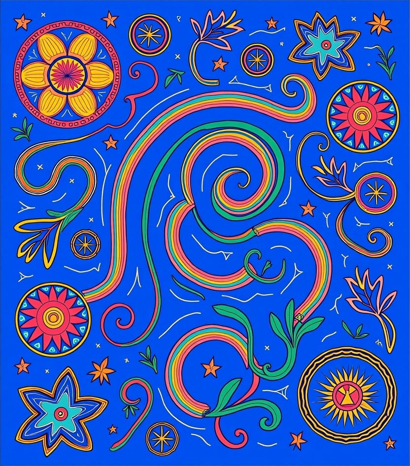 Vibrant Rainbow Swirl Floral Medallions Rug