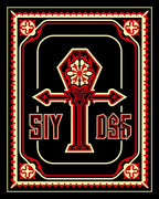 Crimson Red Black Ornate Ankh Rug