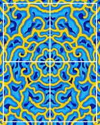 Vibrant Blue and Yellow Organic Swirl Rug