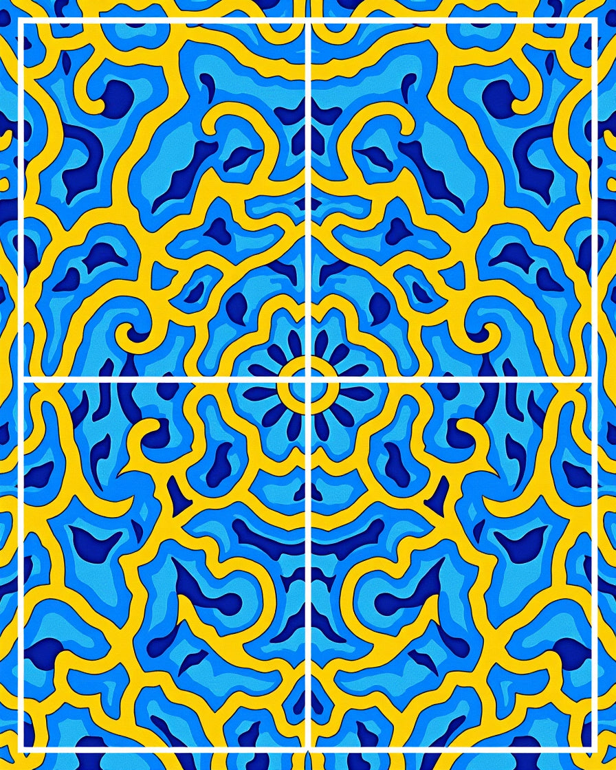 Vibrant Blue and Yellow Organic Swirl Rug