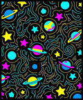 Cosmic Planets Stars Yellow Blue Pink Waves Rug