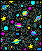 Cosmic Planets Stars Yellow Blue Pink Waves Rug