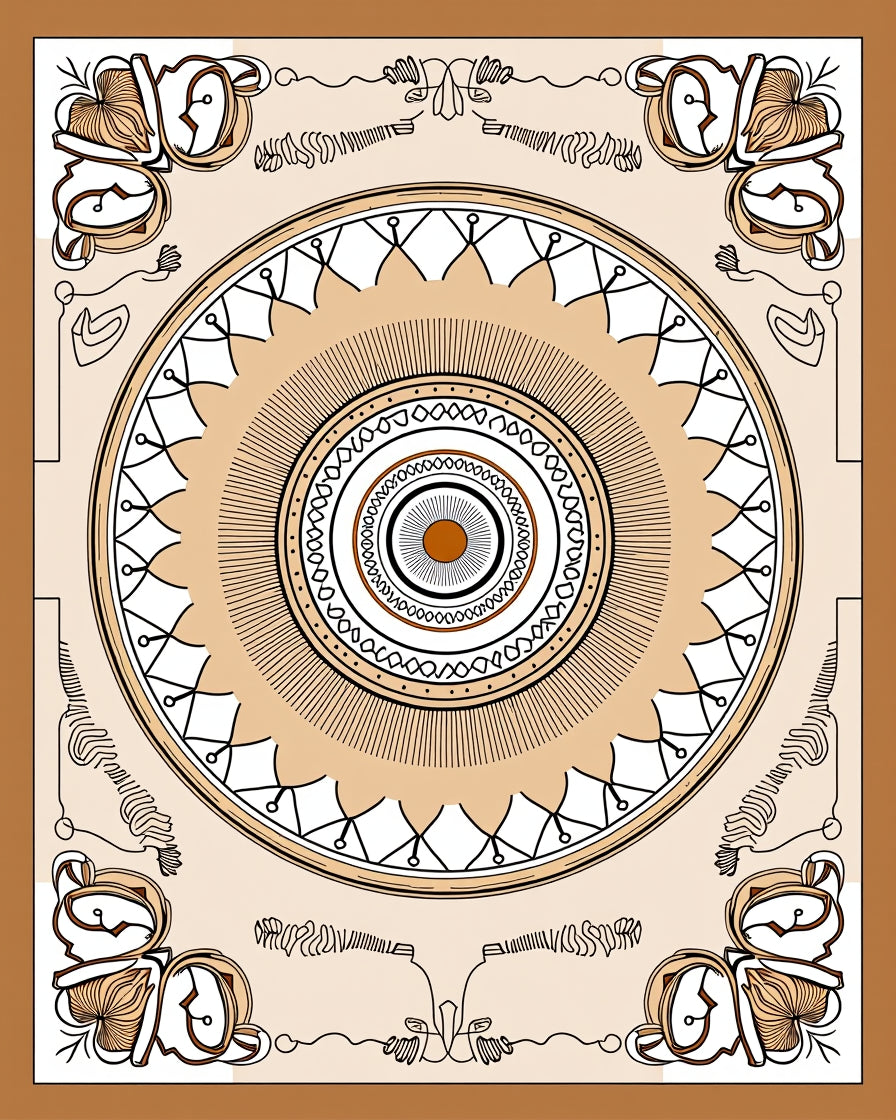 Earthy Brown Circular Medallion Art Rug