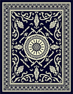 Dark Blue Cream Classic Floral Medallion Rug