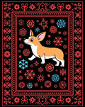 Corgi Snowflake Border Folk Art Rug