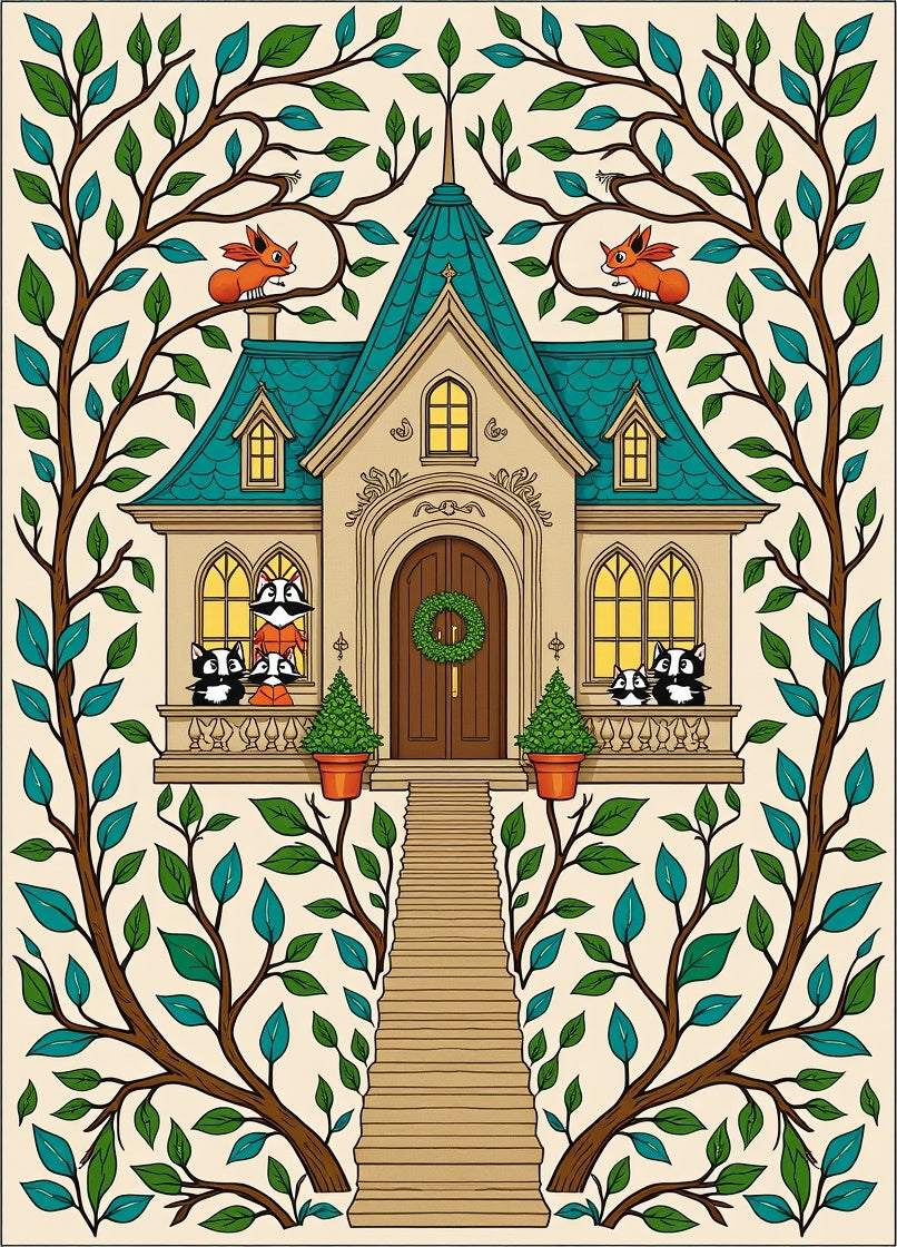 Whimsical Woodland House Creatures Rug