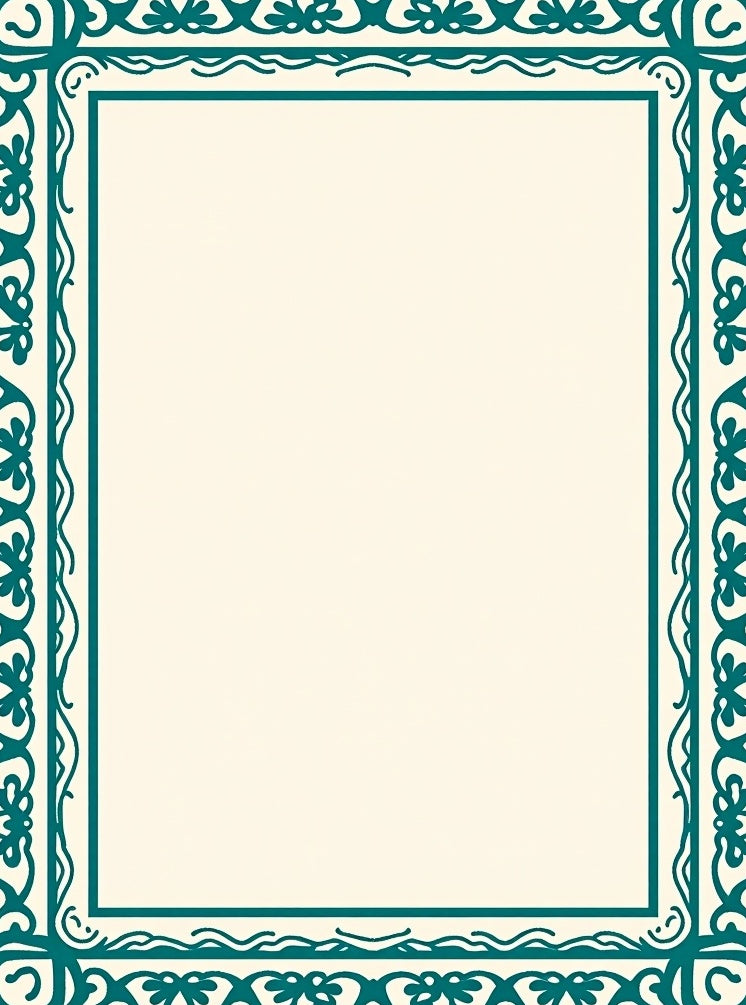 Teal Ornate Floral Frame Rug