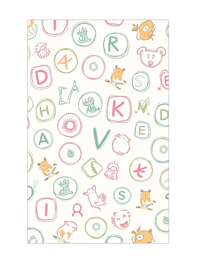 Whimsical Alphabet Creatures Scattered Background Rug