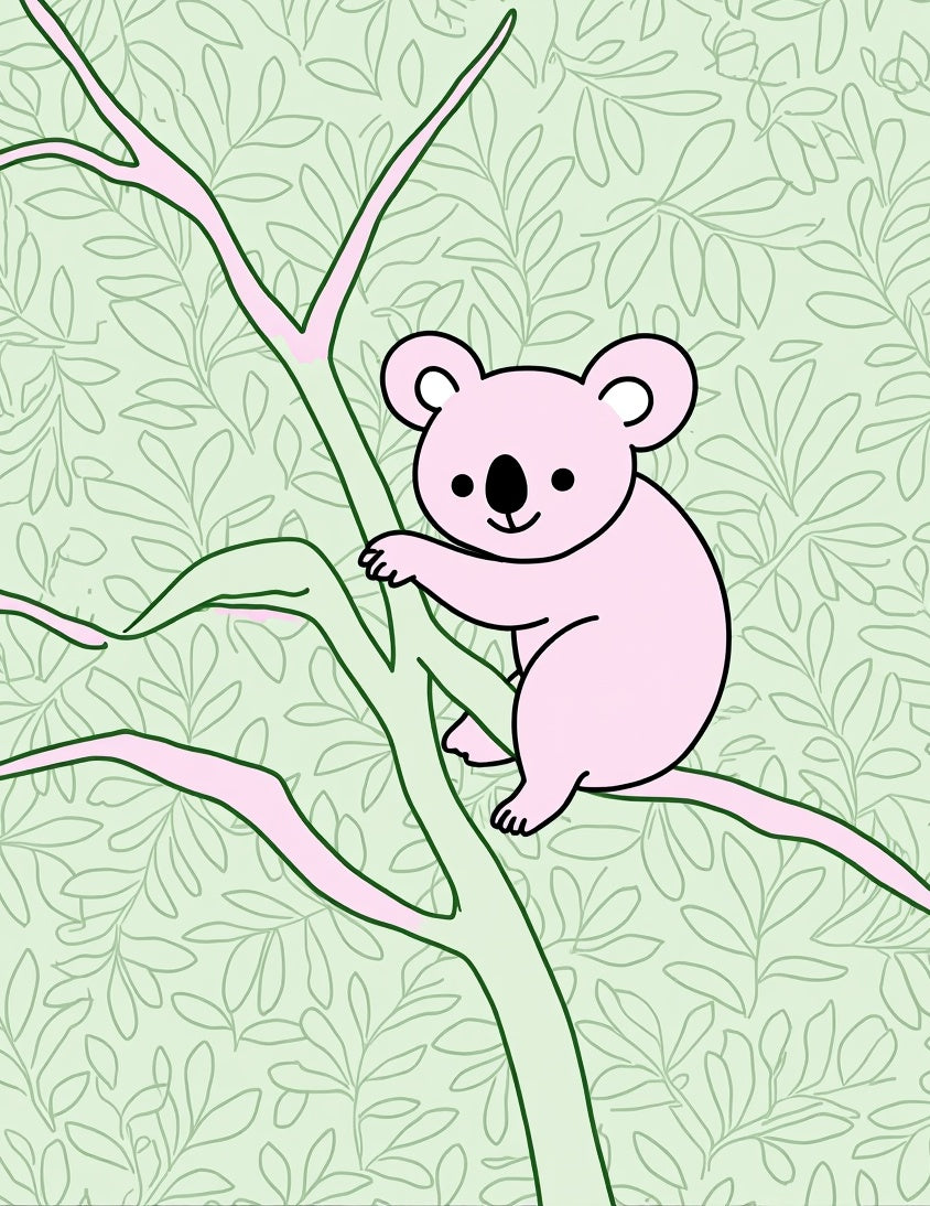 Pink Koala On Branch Leafy Cover Rug