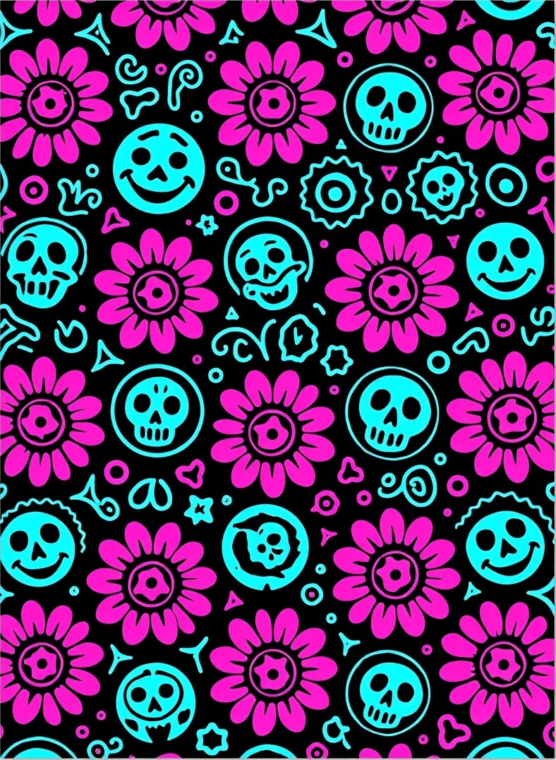 Pink Floral Skulls With Smiles Rug
