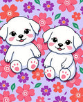 Cute Puppies Floral Background Arrangement Rug