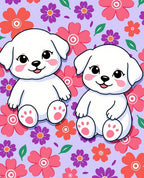 Cute Puppies Floral Background Arrangement Rug