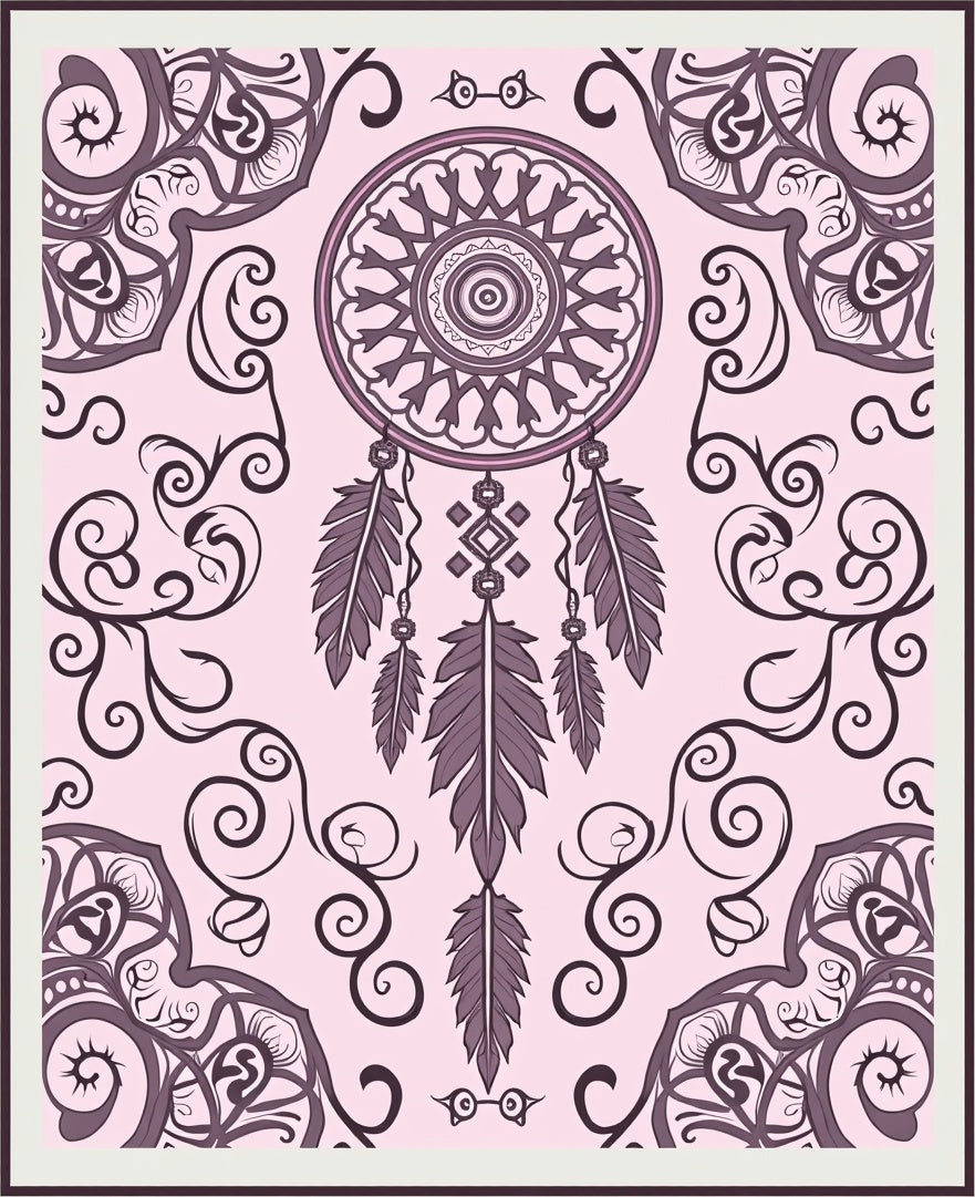 Pink Dreamcatcher Feather Mandala Rug