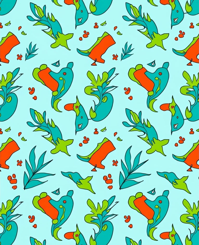 Bright Teal Orange Abstract Creatures Rug