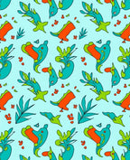 Bright Teal Orange Abstract Creatures Rug