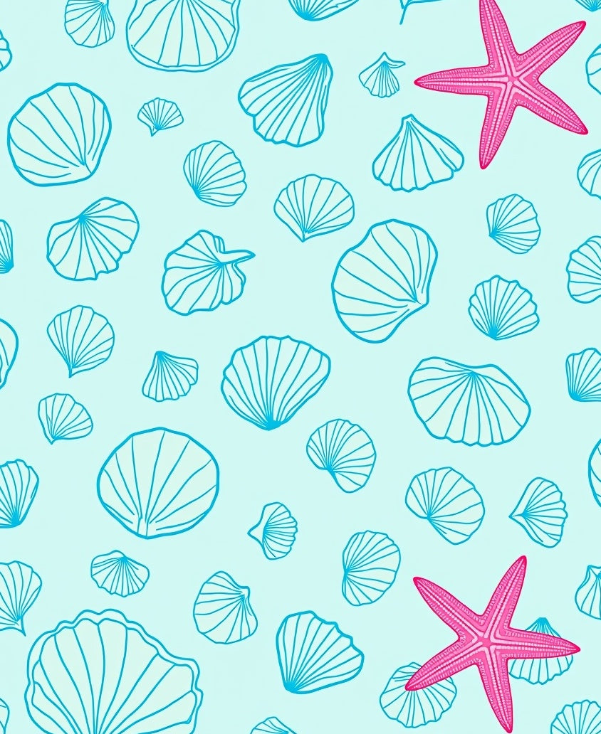 Aqua Starfish Shell Collage Rug