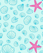 Aqua Starfish Shell Collage Rug