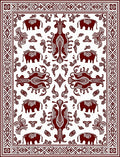 Deep Red Elephant Folk Art Rug