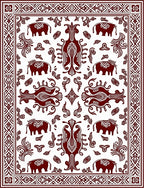 Deep Red Elephant Folk Art Rug