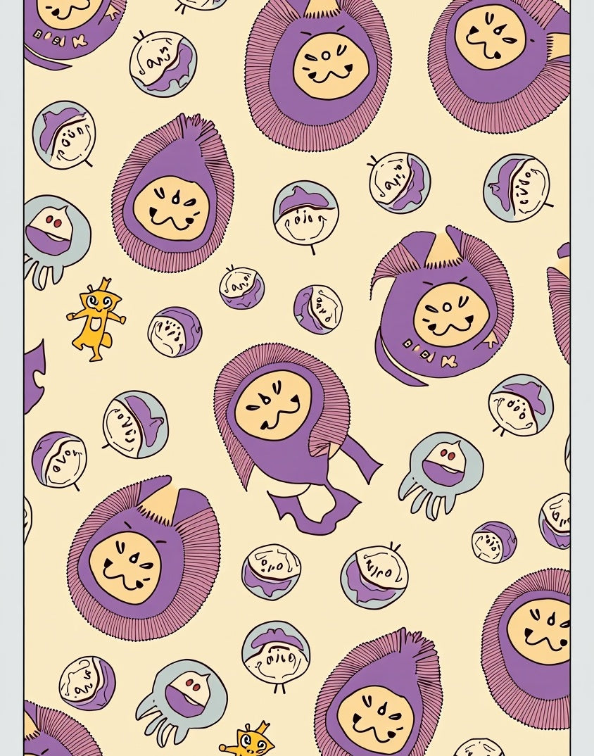 Whimsical Purple Creature Yellow Abstract Rug