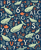 Marine Life Alphabet Illustration Rug