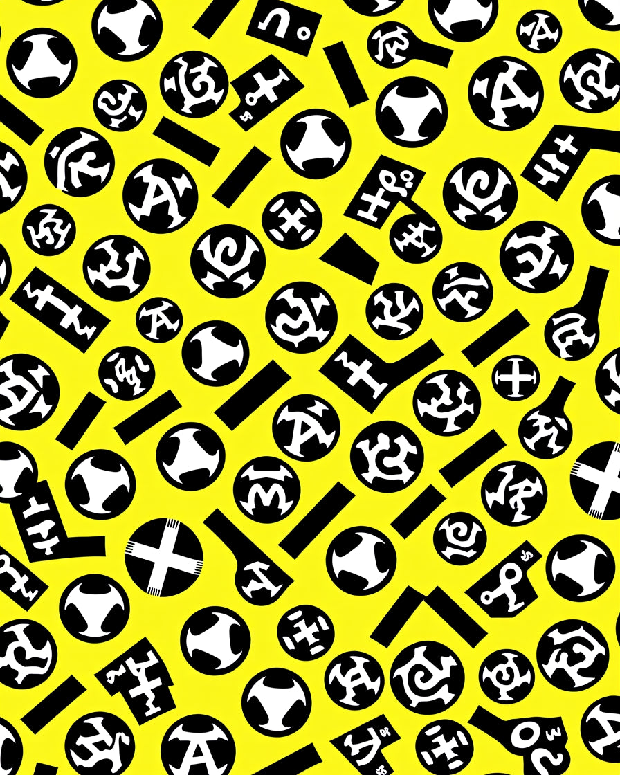 Modern Black Abstract Circles Yellow Rug