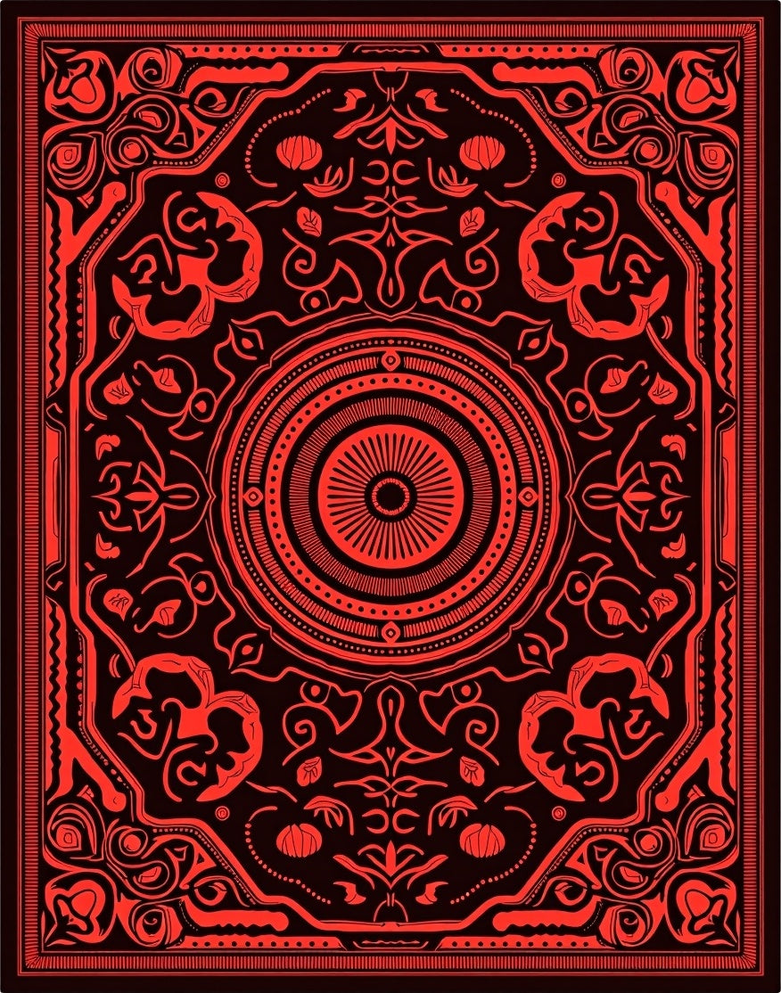 Bold Crimson Floral Mandala Rug