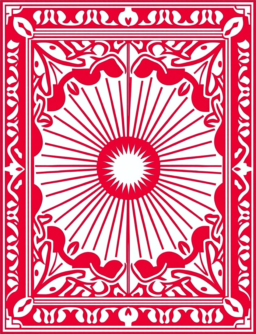 Crimson Sunburst Ornate Border Rug