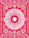 Crimson Sunburst Ornate Border Rug