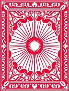 Crimson Sunburst Ornate Border Rug