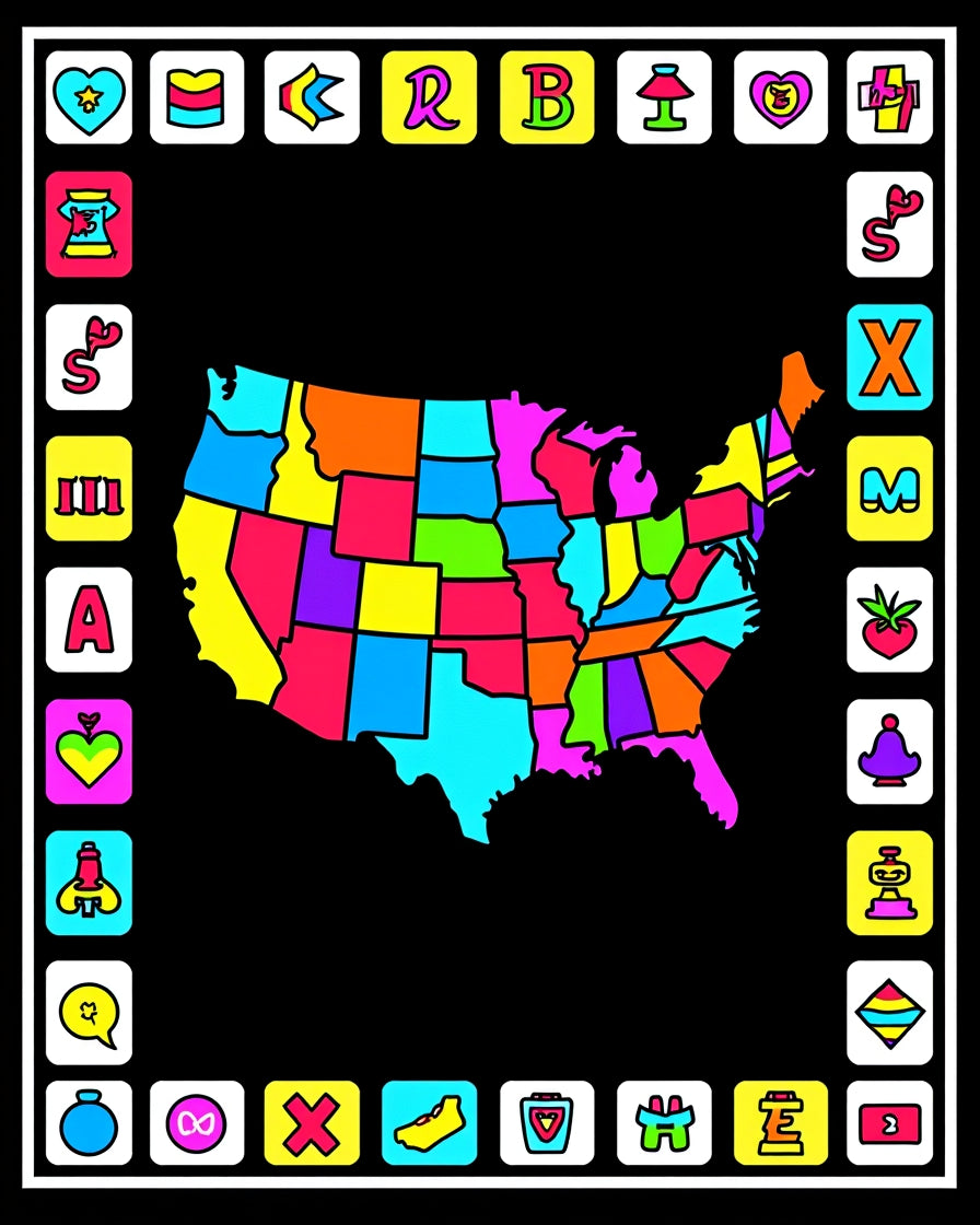 Vibrant Colorful United States Map Rug