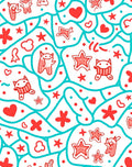 Playful Red Creature Hearts Stars Rug