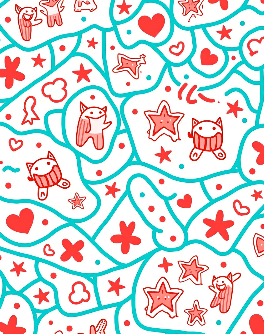 Playful Red Creature Hearts Stars Rug