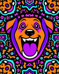 Psychedelic Grinning Dog Abstract Art Rug