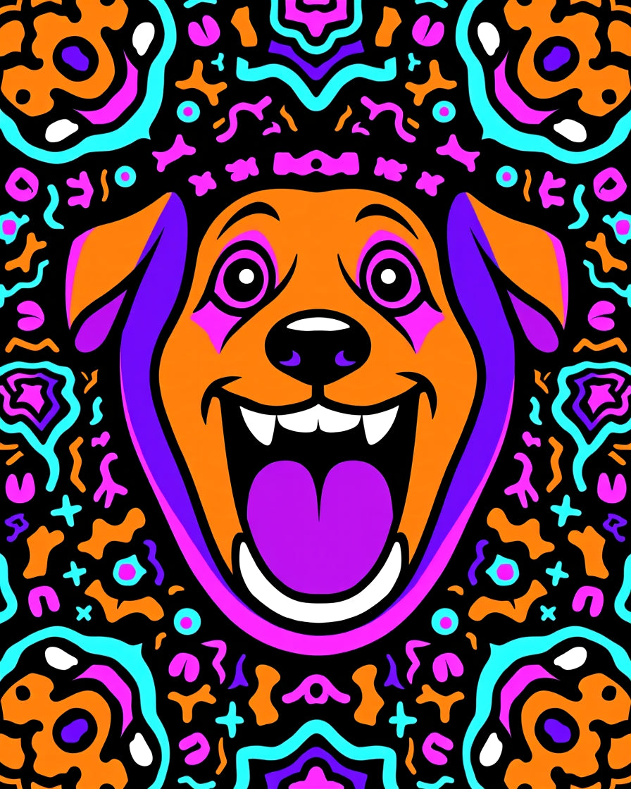 Psychedelic Grinning Dog Abstract Art Rug