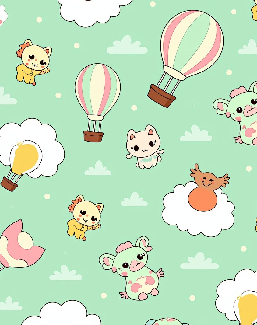 Kawaii Creatures Hot Air Balloon Adventure Rug