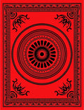 Crimson Sunburst Geometric Border Rug