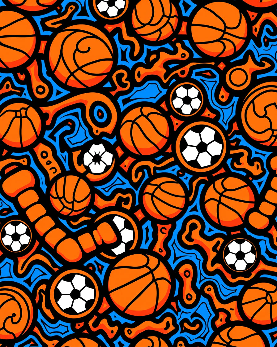 Bright Orange Basketball Soccer Swirl Rug