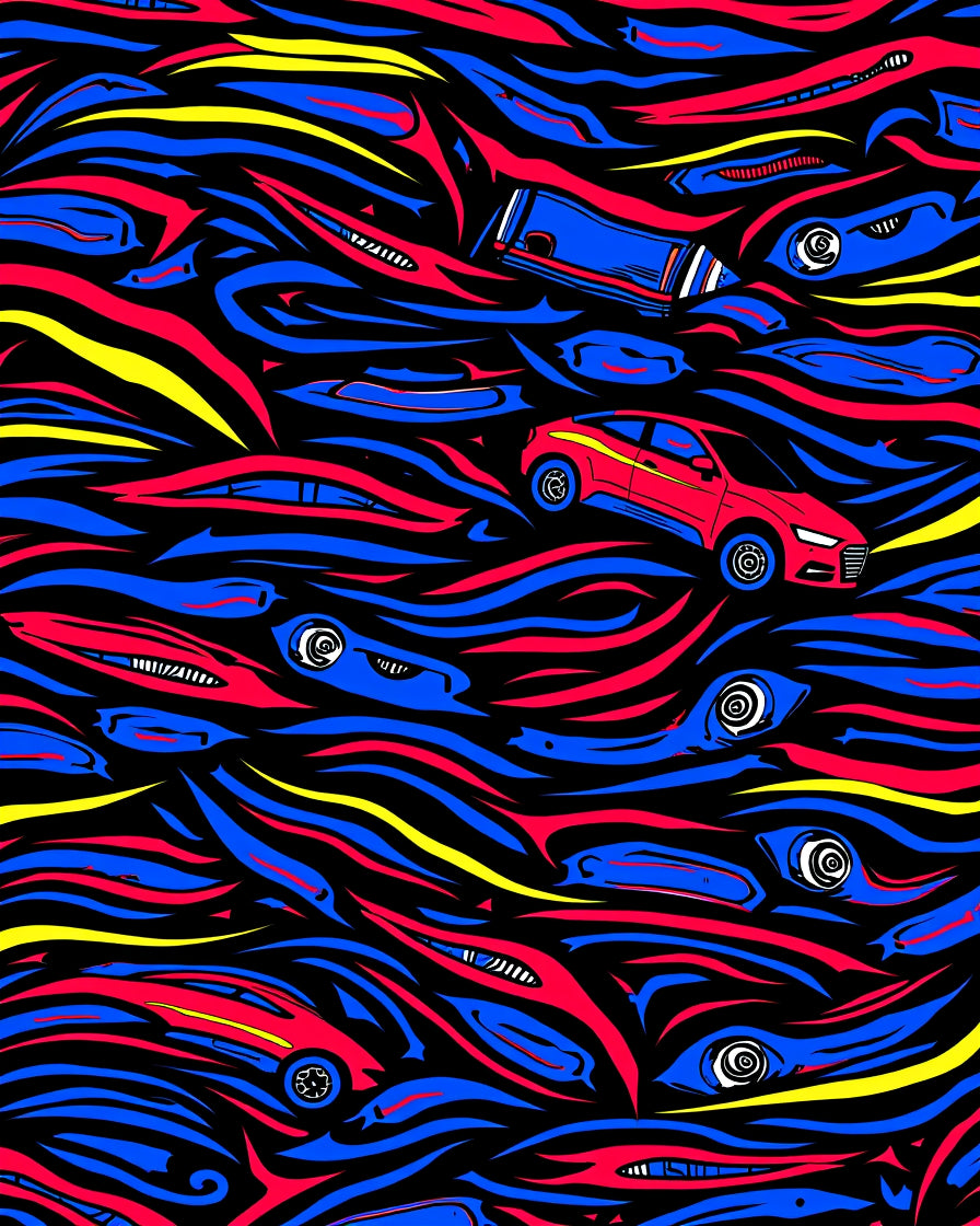 Retro Red Blue Yellow Car Overlap Rug