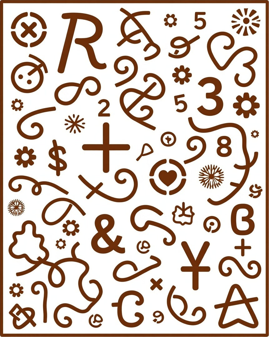 Whimsical Brown Alphabet Symbol Collage Rug