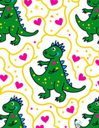 Green Dinosaur Hearts Yellow Swirls Rug