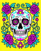 Vibrant Yellow Sugar Skull Floral Rug